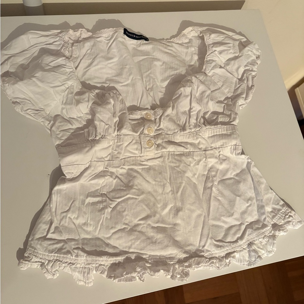 Brandy Melville White Ruffled Blouse